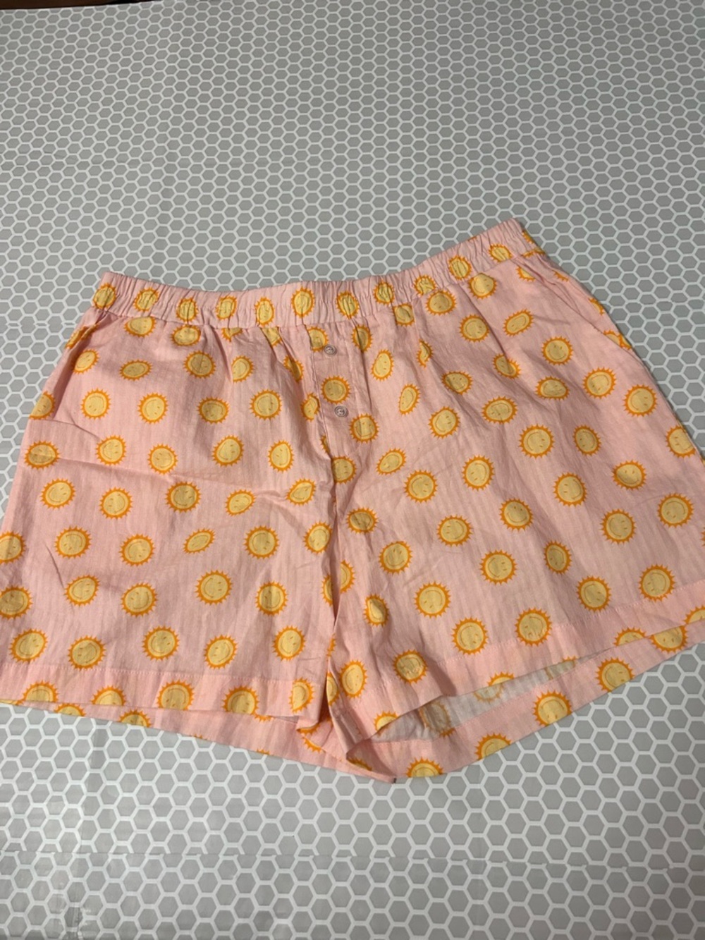 High-Waist Pink Sun Print Elastic-Waist Boxers Pajama Shorts Size Xl